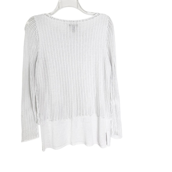 Eileen Fisher Linen Knit Mesh Overlay Tiered Layered Sweater Top White Size XXS - Picture 6 of 12